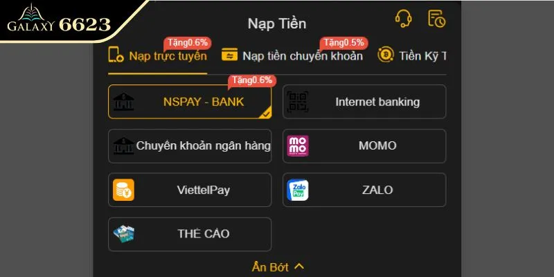 Tổng hợp các phương thức nạp tiền 6623 đang hiện hành